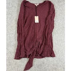 Juicy Couture Top Womens M Burgundy Surplice Lurex Crepe Knit Front Blouse NWT